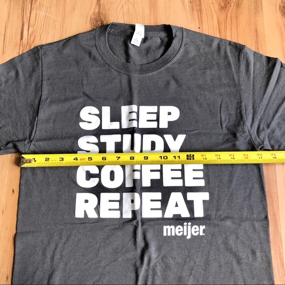 NEW SLEEP STUDY COFFEE REPEAT Tee JERZEES Shirt Gray Small Men’s UNISEX NWOT - Picture 7 of 13